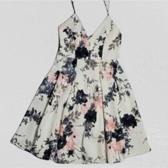 Pink Lily floral fit and flare zip up back dress, size S - Picture 4 of 6